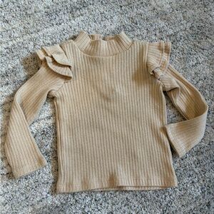 Janie & Jack Long Sleeve Gold Ribbed Turtle Neck with Ruffle Detail